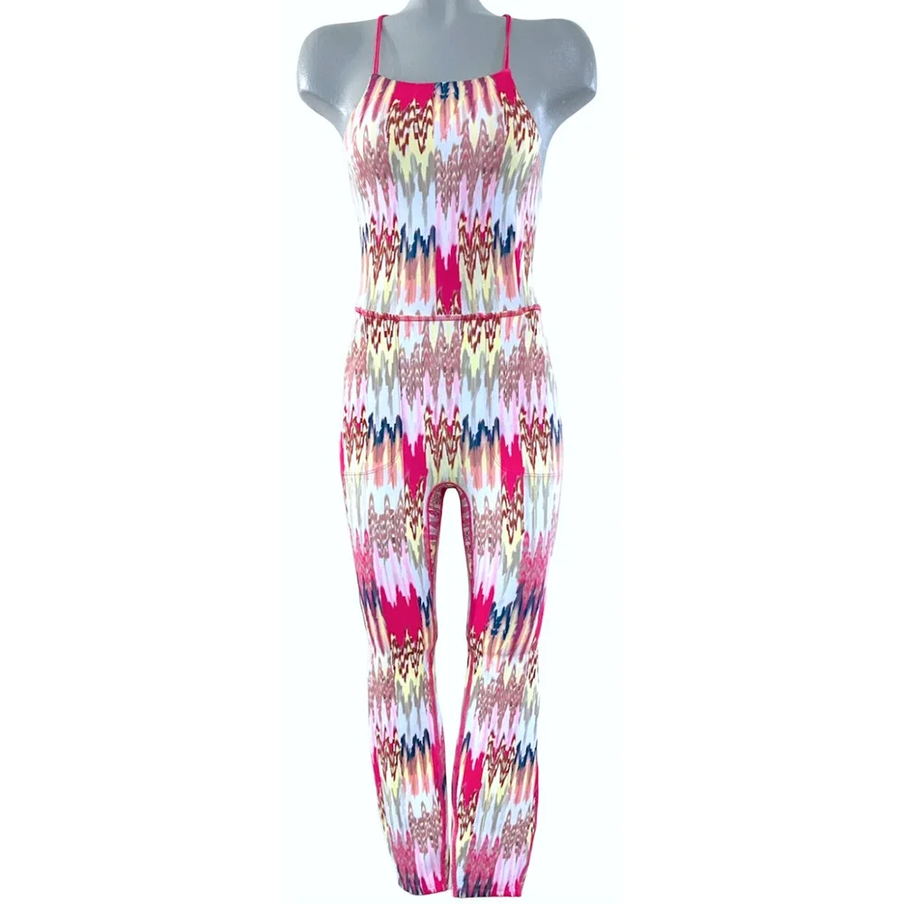 FREE PEOPLE FP MOVEMENT SHE'S GOT RHYTHM PRINTED STRAPPY JUMPSUIT ONE PIECE XS